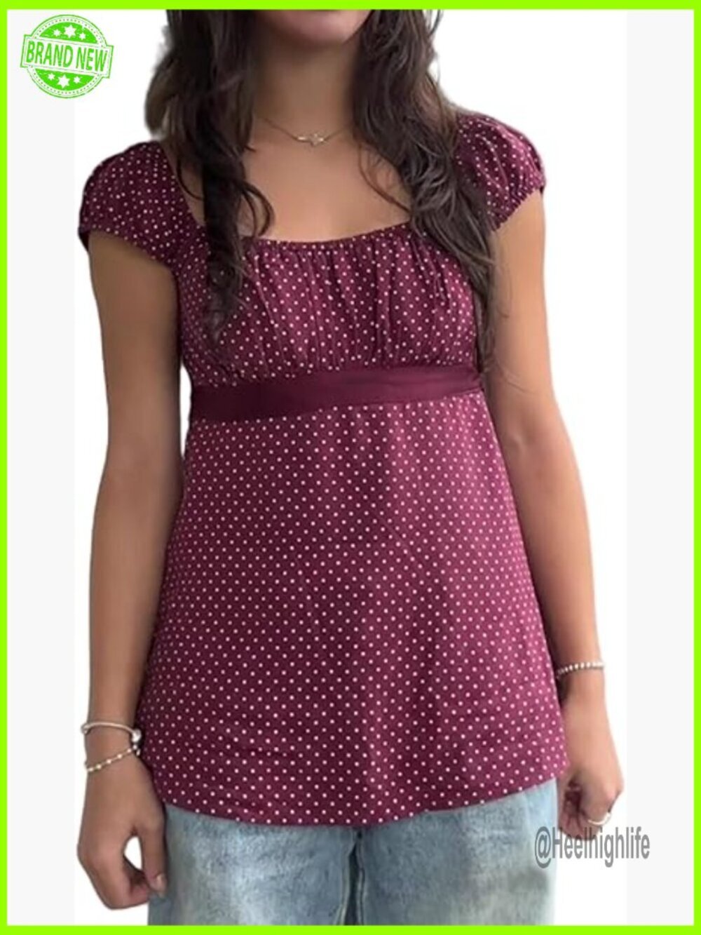 Cap Sleeve Polka Dot Grunge Babydoll Tee Flowy Vintage Y2k
